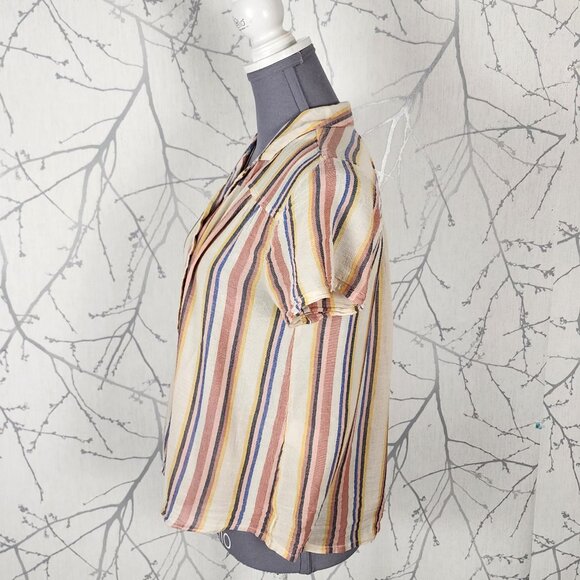 Indi & Cold Stripe Gauze Cotton Blend Boxy Fit Camp Shirt - Picture 2 of 5